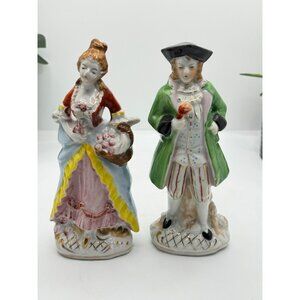 Vintage Porcelain Figurines Set - Man & Woman In Traditional Colonial Attire - H